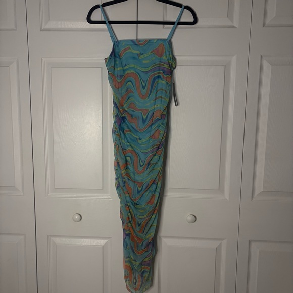 Colorful Ruched Mesh Midi Dress - Picture 3 of 6